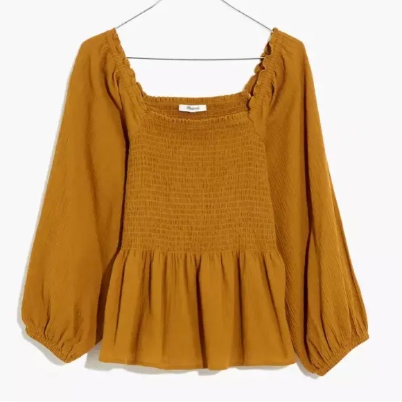 Madewell Lucie Smocked Peplum Top — Mustard - Picture 2 of 5